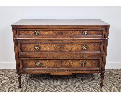 COMMODE, Directoire style, with three long drawers flanked by fluted columns, 120cm x 52cm x 89cm H.