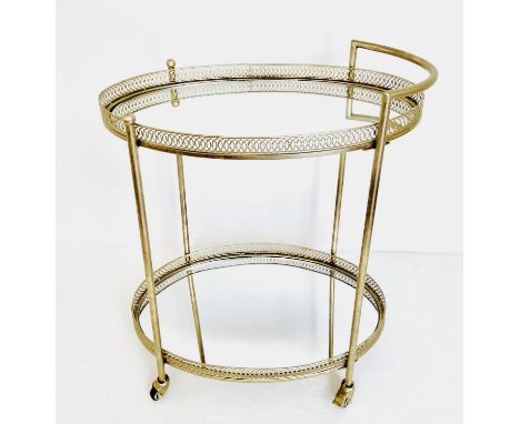 MAISON JANSEN COCKTAIL TROLLEY, silvered metal frame with two mirrored tiers, 87cm H x 78cm x 47cm.