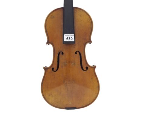 Early 20th century French Stradivarius copy three-quarter size violin, 13 3/16", 33.50cm