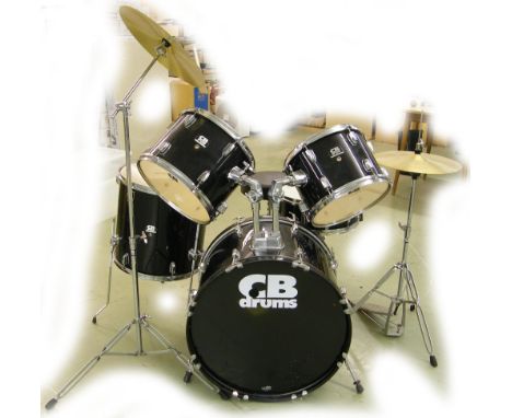 CB Drums SP series drum kit comprising bass drum, two rack toms, floor tom, snare drum, stool, high hat and crash cymbal; tog