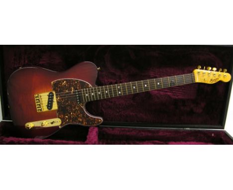 Manson Telecaster style electric guitar, finish with light marks and a significant blemish to the upper edge, some deteriorat