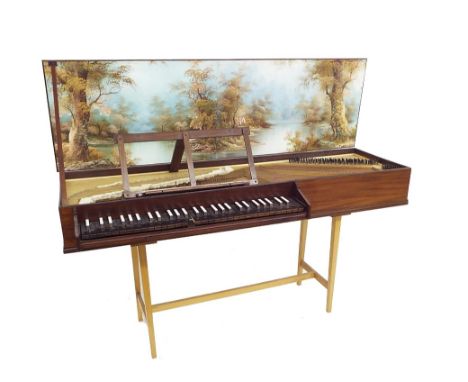 Unfretted clavichord by W. J. Zuckerman and Michael Thomas circa 1970, the case veneered with mahogany, the keyboard, compass