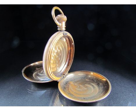 Gold Plated full hunter pocket watch case with engine turned decoration. 