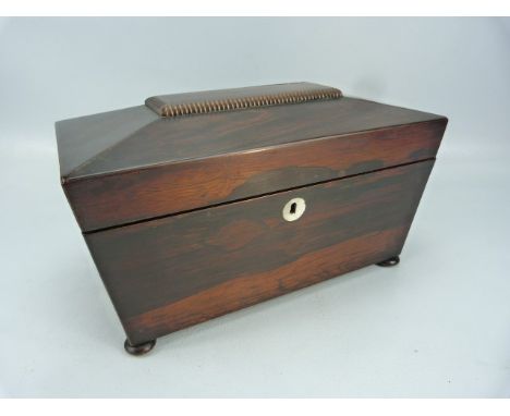 Rosewood Sarcophagus  Tea Caddy with mother of pearl escutcheon (Missing lead liners)