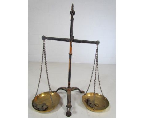 Antique wrought iron and brass weighing scales