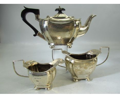 Hallmarked silver three piece Tea Service by Joseph Gloster Birmingham. Approx weight 509.1g