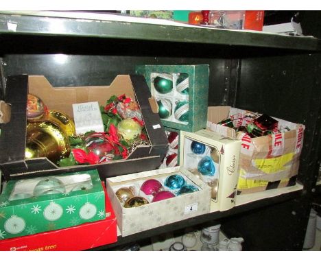 A shelf of Christmas decorations