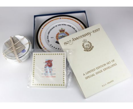 Hong Kong Police - ex gazetted officers mess c1950's/60's saucers, 150th Anniversary Royal Hong Kong Police Special envelopes