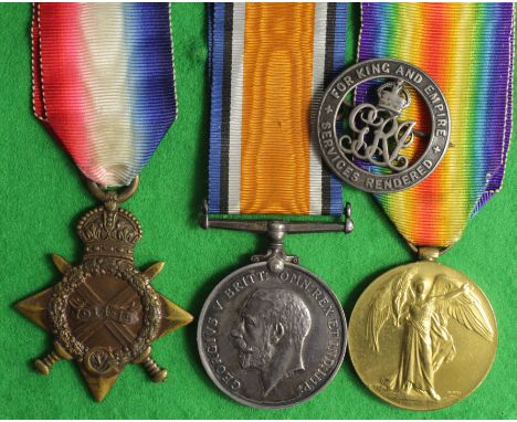 1915 Star Trio to 3432 Pte B R Taylor 3-London Regt, with Silver War Badge 98520 for Wounds (pin hook missing)   (3+1)