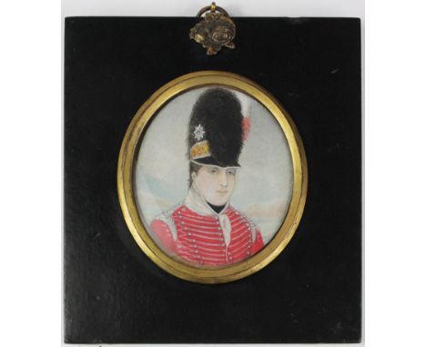 Light Dragoons interest - a late 18th / early 19th century English School miniature, showing a solider of the Light Dragoons,