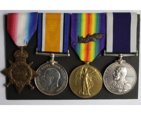 1915 Star Trio to 189553 A E T Hayward SH.CPL.1.RN, with MID to Victory, and Naval GV LSGCM (189553 A E T Hayward Ships, Corp