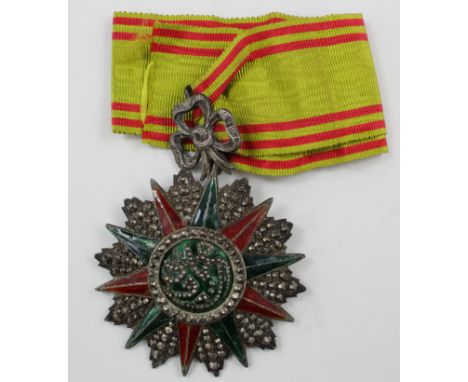 Tunisian silver order of Nichan, Iftikhar neck cross/medal, has a few enamel chips and is a little dirty.