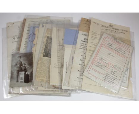 WW1 collection of service documents letters photos etc., to 7560 Pte William Henry Hanley York & Lancashire Reg.