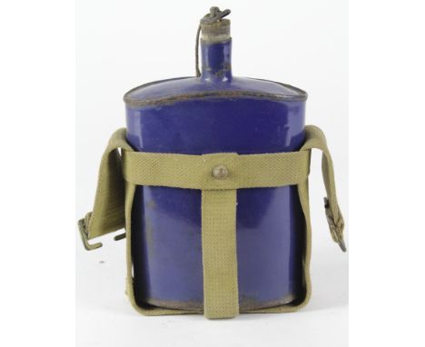Great War RAMC stretcher bearers water bottle with ME Co web carrier (no shoulder strap, minor wear) with stopper. Blue ename