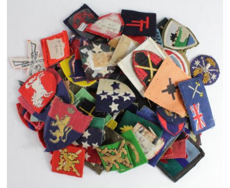 Cloth Formation Sign Badges: British Army WW2 Embroidered Felt formation sign badges in excellent condition.  (approx 100 Ite