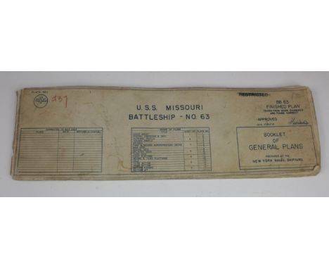 US unusual item original copy of the plans for the U.S.S Missouri battleship no 63 stamped restricted New York naval shipyard