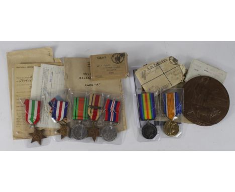 Family Medals - BWM & Victory Medal, Death Plaque, envelopes of issue, to 5579 Pte Wilson Jackson W.York R. Killed In Action 