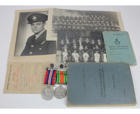RAF WW2 navigators log book, medals, photos, documents to P/O R.A.M Light W/OP navigator first entry 10-10-1943 to 12-9-1946 