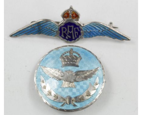 Sweetheart silver badges (2) Royal Air Force; both silver & translucent enamel and marked "silver".