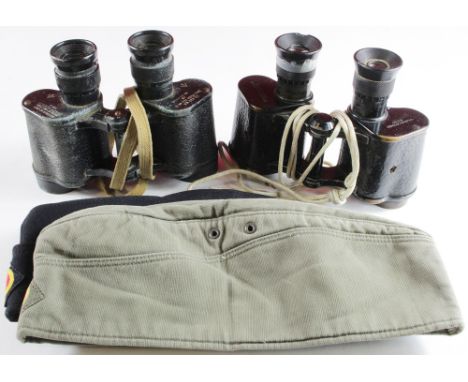 Binoculars - one pair dated 1943 with W/D arrow stamp, plus a pair of USA Military binoculars, and 2x military side caps.   (