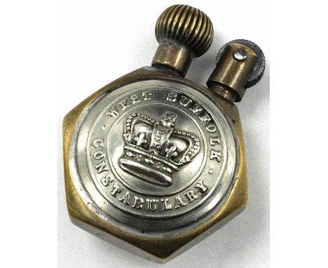 Trench Art, Lighter with 2 inset Victorian West Suffolk Constabulary buttons.