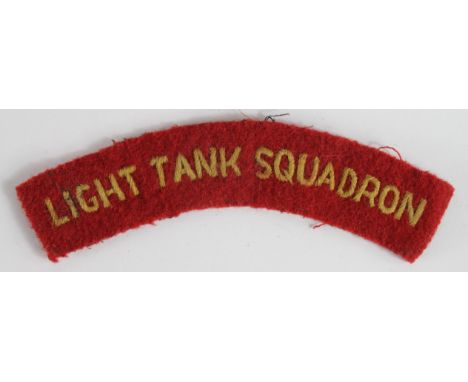 Cloth Badge: Light Tank Squadron WW2 embroidered felt shoulder title badge in excellent worn condition.