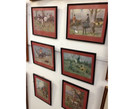 A set of six hunting prints and four others