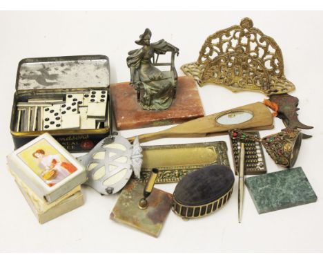 A mixed lot to include a letter rack, bone dominoes, playing cards, an AA badge etc. etc.