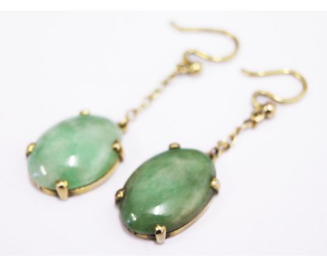 A pair of 9ct gold jade earrings, gross wt. 3.3g
