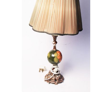 A Moorcroft pottery and composite table lamp with shade, height 80cm. Condition - paint loss to composite parts, crazing to p