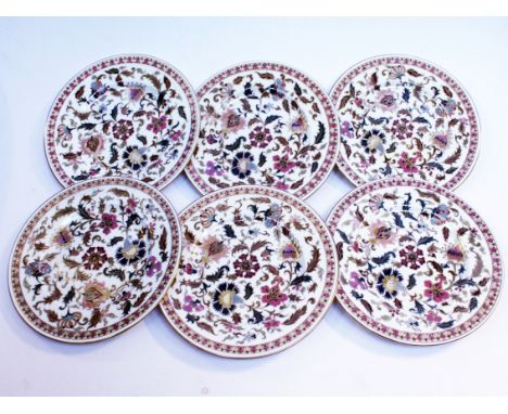 A set of six Zsolnay plates, diam. 21cm each. Condition - one having a stained crazed/hairline crack, no further damage/resto