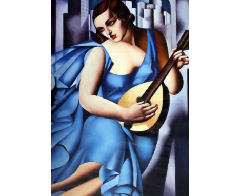 After Tamara De Lempicka. Woman playing a lute. Oil on canvas (not stretched). 62cm x 93cm.