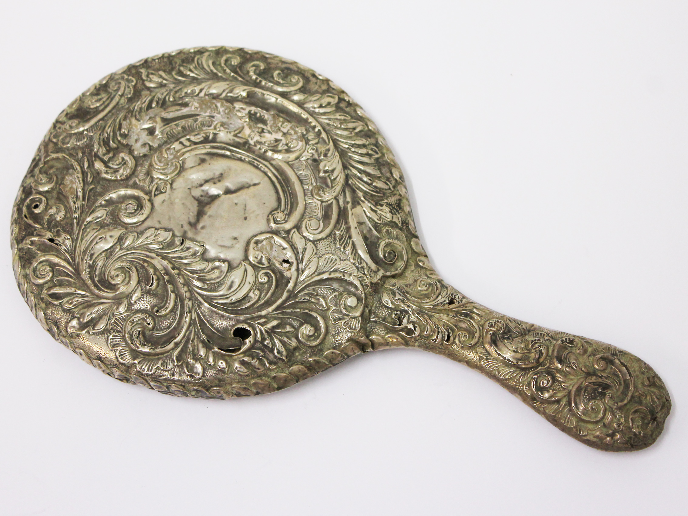 A hallmarked silver backed mirror