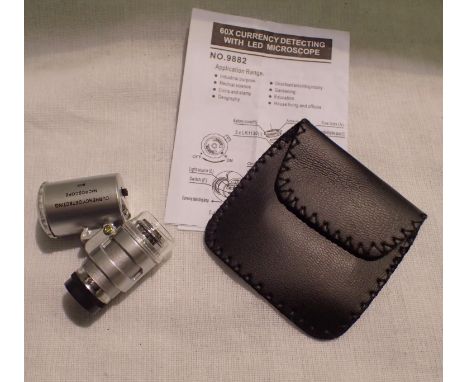 Cased 60 x magnification jewellery/currency detecting loupe with LED light, batteries and instructions. P&amp;P Group 1 (£14+