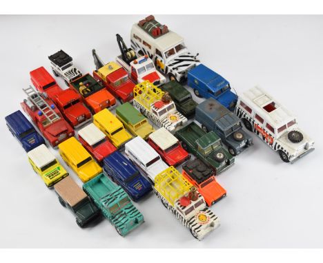 Twenty-seven loose diecast model Land Rovers comprising Corgi, Dinky, Britains and Matchbox.