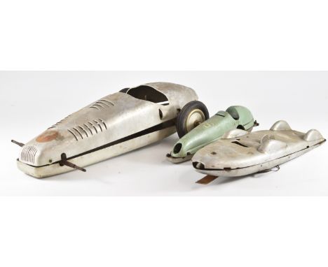 Three part built vintage diesel or glow engine powered model pylon racing cars, one of cast aluminuim construction, another i