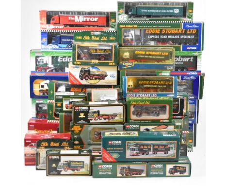 Forty two Corgi Eddie Stobart Ltd diecast model haulage vehicles to include Foden 8 Wheel Rigid Truck Mini Van 31701, Scania 