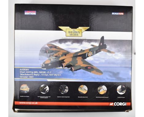 Corgi The Aviation Archive 1:72 scale diecast model Short Stirling MkI, N6086, LS-F 'MacRoberts Reply', 15 Sqn, RAF Wyton Oct