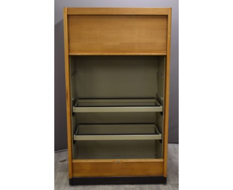 Gordon Russell of Broadway light oak tambour fronted cupboard, with metal linings for adjustable shelves, W102 x&nbsp; D60 x 