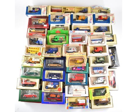 Sixty Lledo, Matchbox and similar diecast model cars to include public transport, commercial and emergency vehicles, all in o