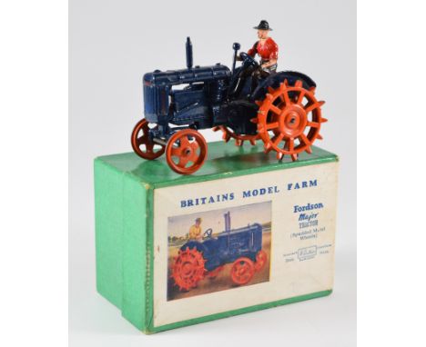 Britains Model Farm diecast model Fordson Major Tractor with spudded metal wheels, No.127F, with driver, in original box.