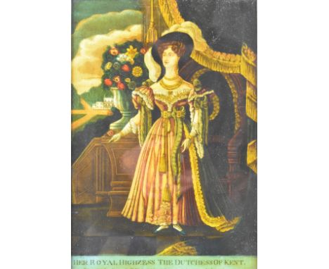 Victorian reverse print on glass portrait of the Duchess of Kent, with text to lower edge for P &amp; P Galley &amp; Co., 50 