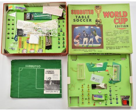 Subbuteo Table Soccer World Cup Edition in original box with playing cloth, goals, floodlights, trophy, intructions etc.