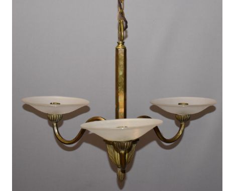 Muller Frères Art Deco three branch chandelier, height excluding chain 36cm
