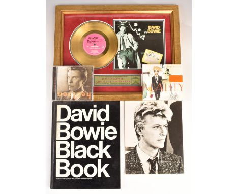 David Bowie memorabilia to include limited edition (51 of 500) 'Absolute Beginners' gold disc, the 'Black Book', a print phot