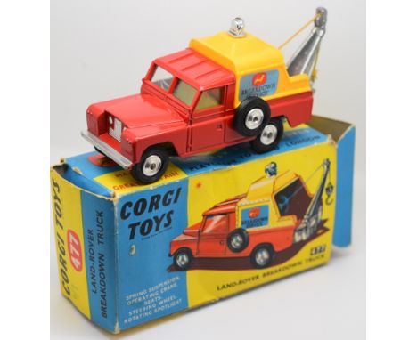 Corgi diecast model Land Rover Breakdown Truck with red body, cream interior and silver hubs, 477, in original box