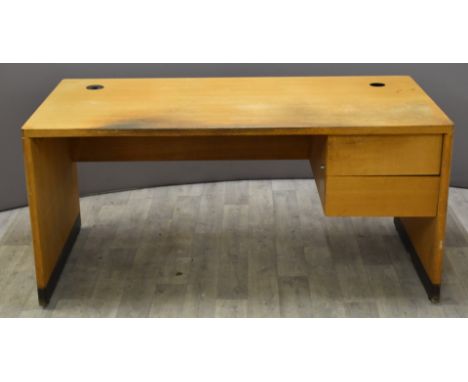 Gordon Russell of Broadway light oak desk with two drawers below, W156 x&nbsp; D80 x H74cm