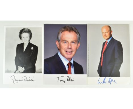Tony Blair and William Hague autographed photographs, both 18 x 13cm, together with similar Margaret Thatcher printed signed 
