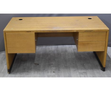 Gordon Russell of Broadway light oak desk with three drawers below, W156 x&nbsp; D80 x H74cm