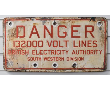 Vintage enamel Danger sign for the British Electricity Authority, 30 x 61cm